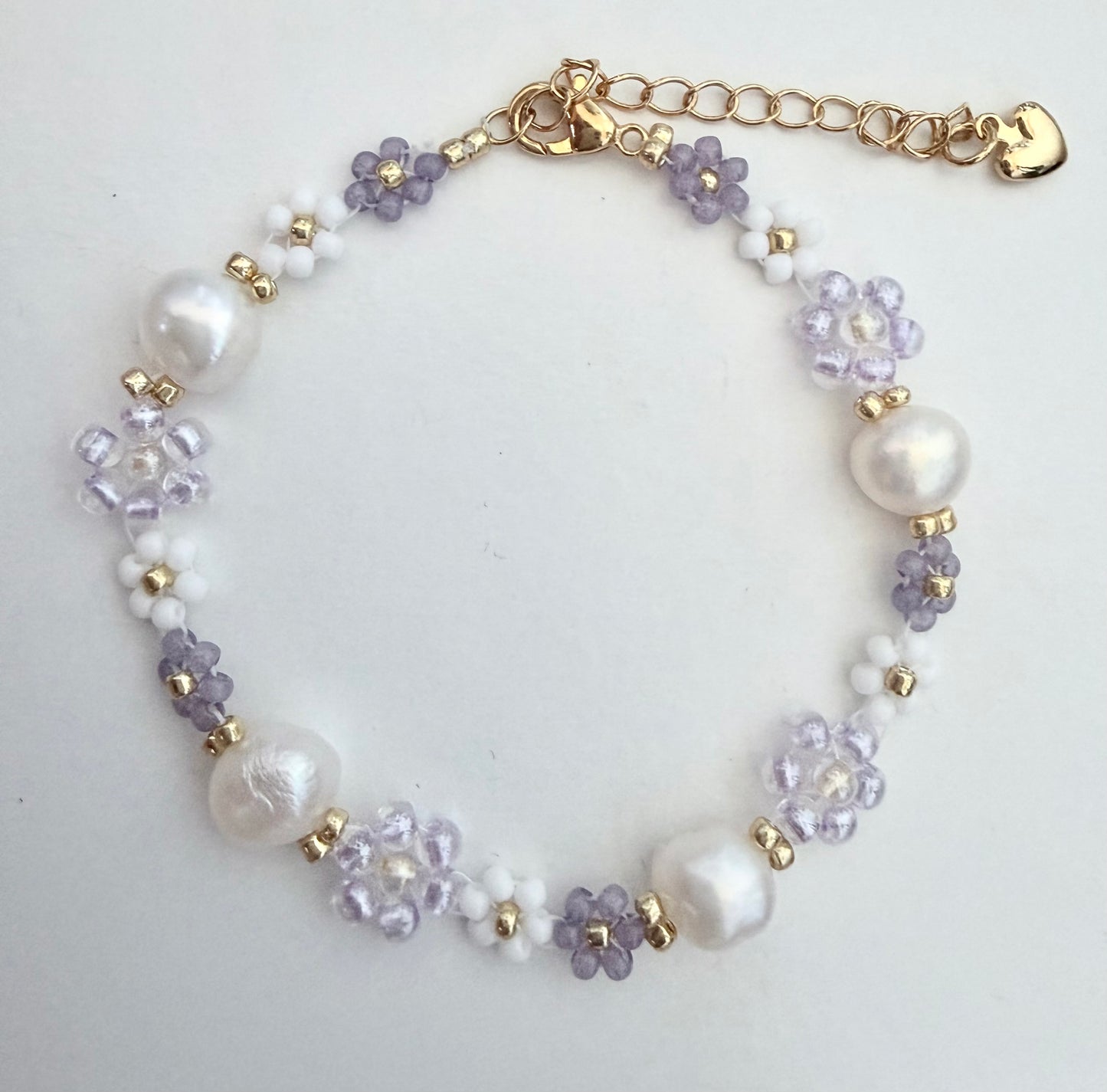 Flower Braided Bracelet (Purple x Pearl)