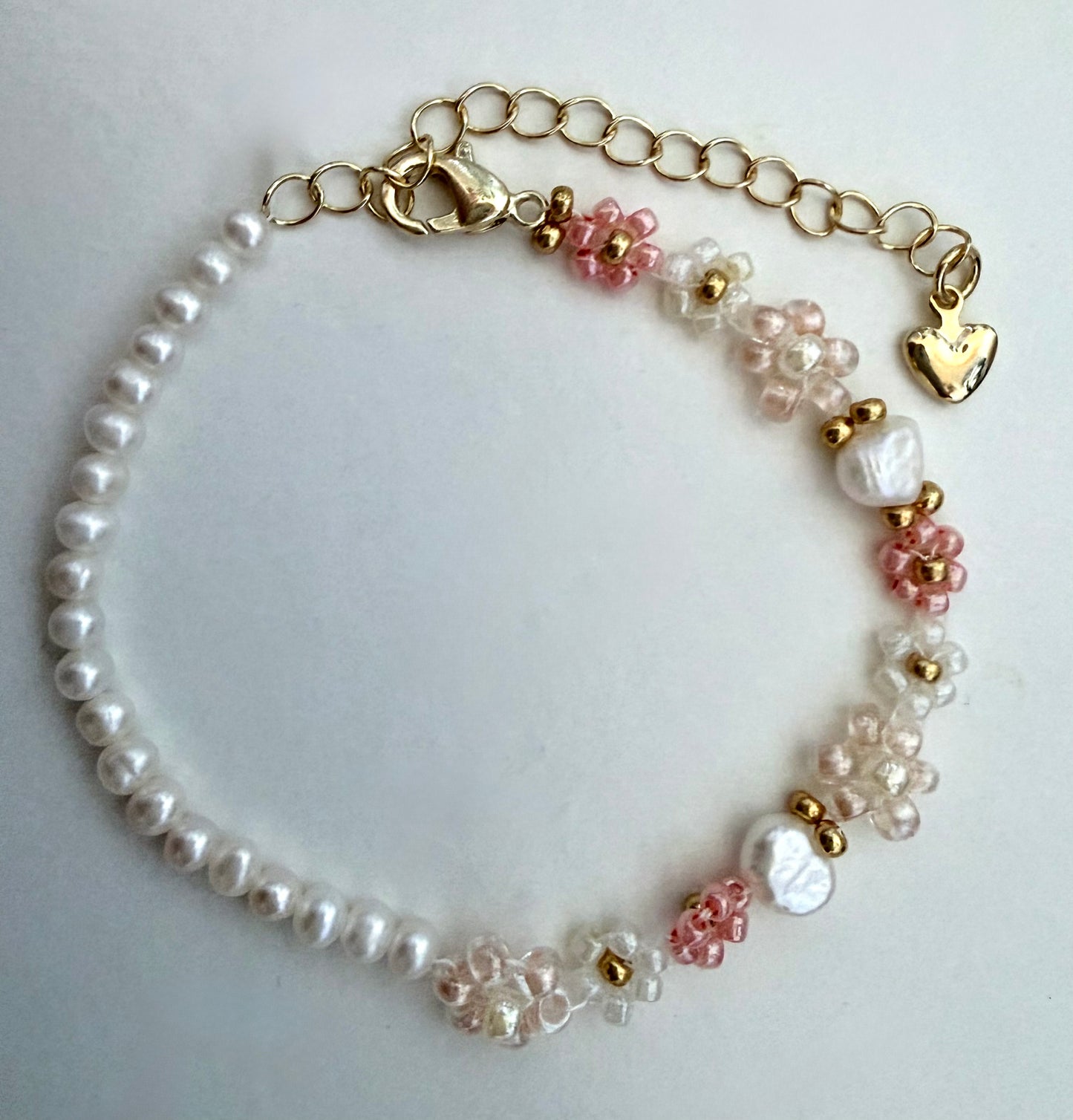 Flower Braided Bracelet (Pink x Pearl)