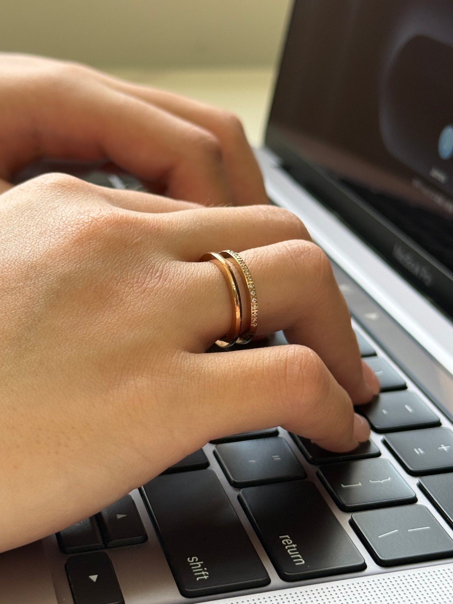 Sparkling Plain Band Layered Ring