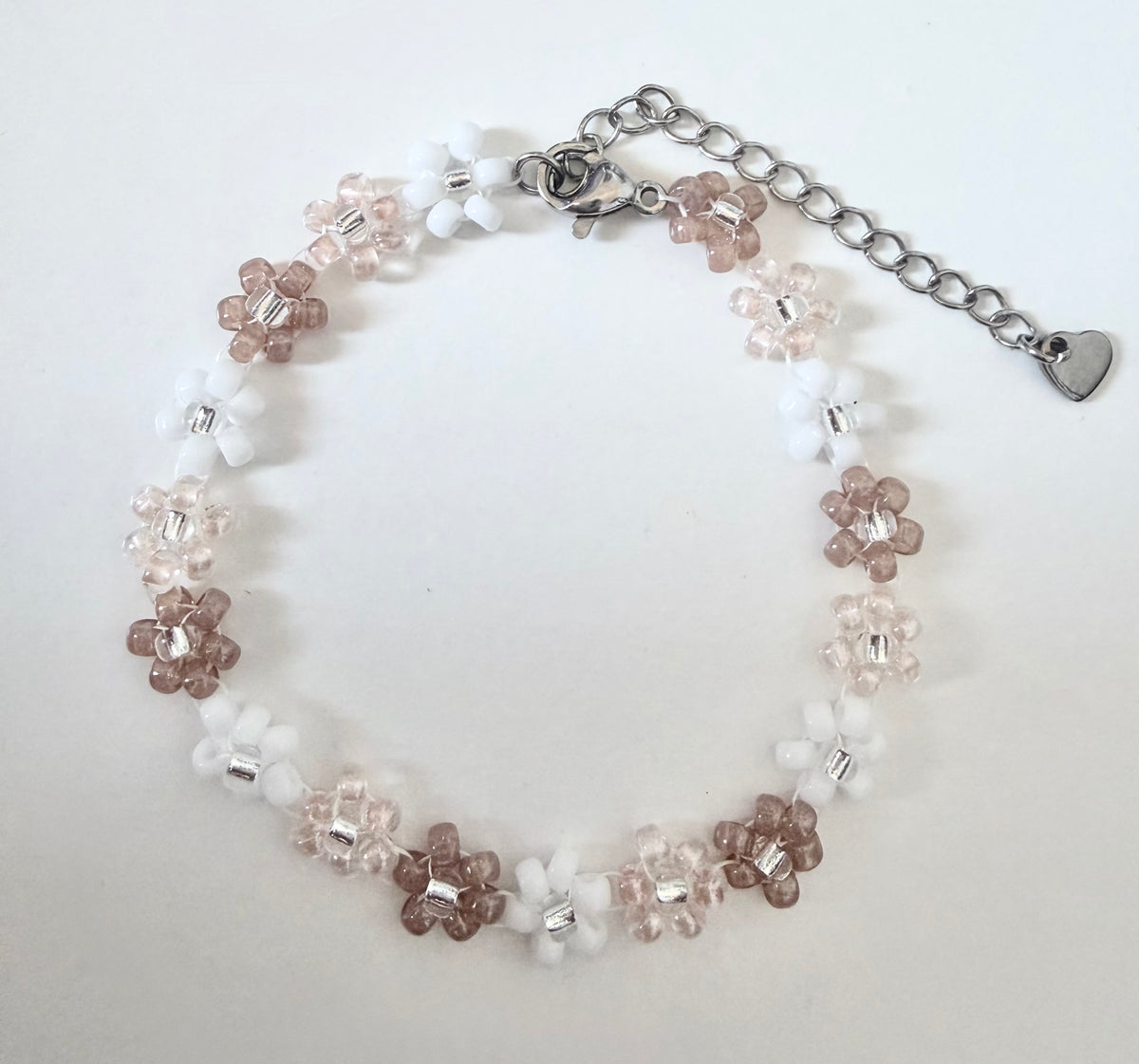 Flower Braided Bracelet (Brown x Pink)