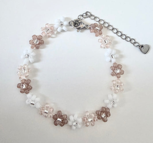 Flower Braided Bracelet (Brown x Pink)
