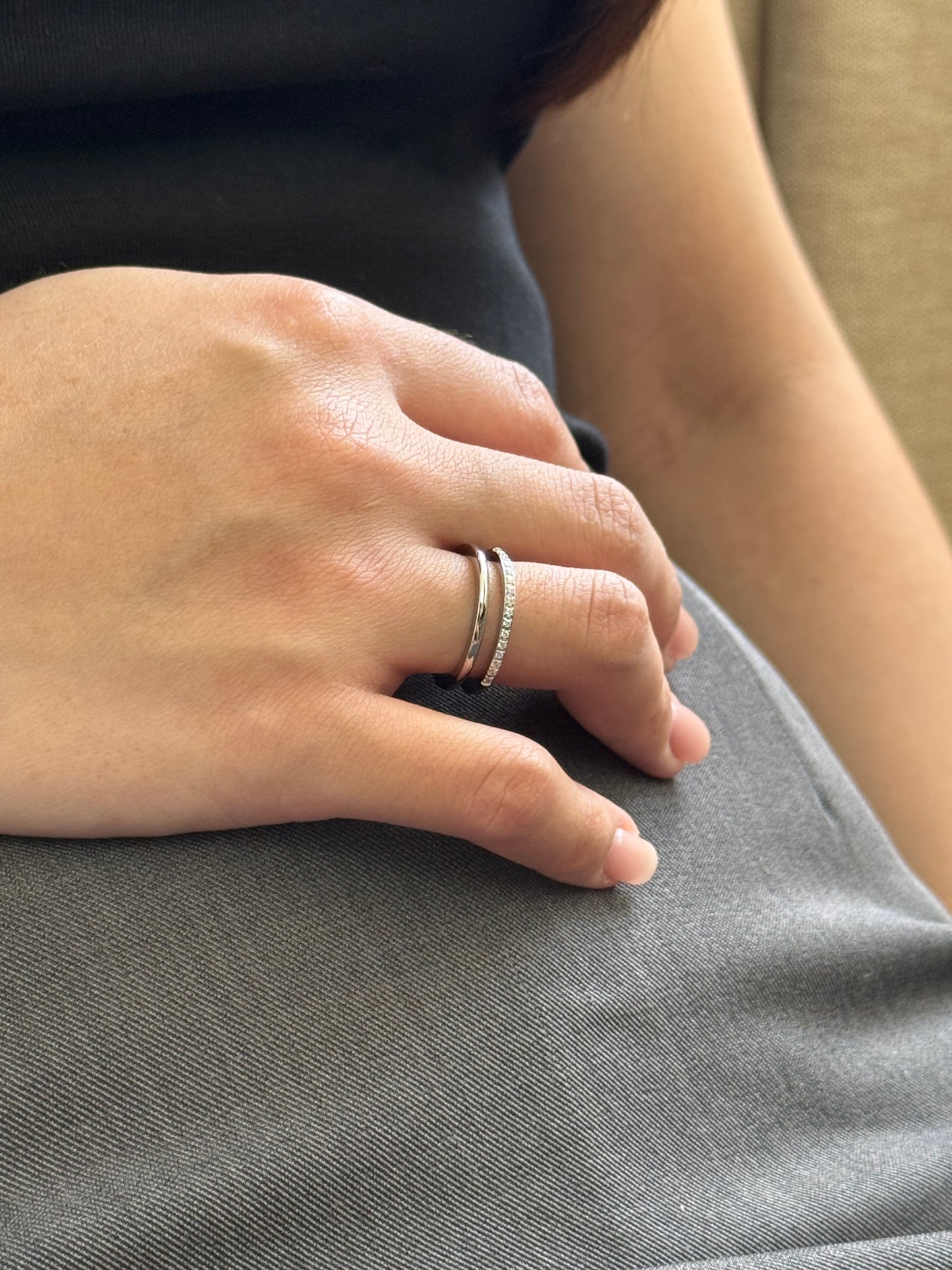 Sparkling Plain Band Layered Ring