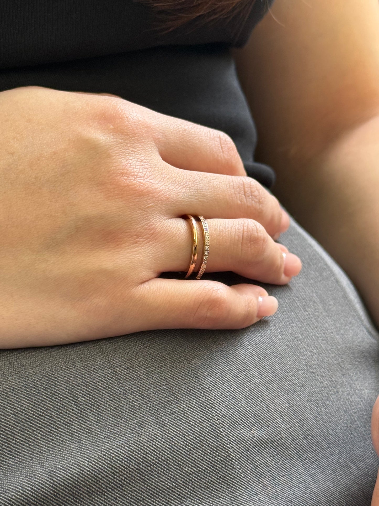 Sparkling Plain Band Layered Ring