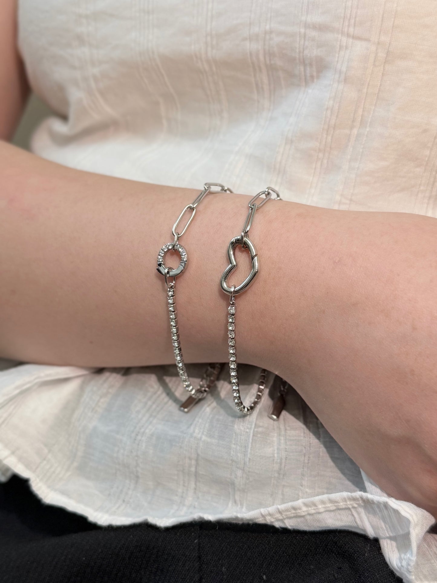 Mixed Paperclip Chain and Tennis Bracelet