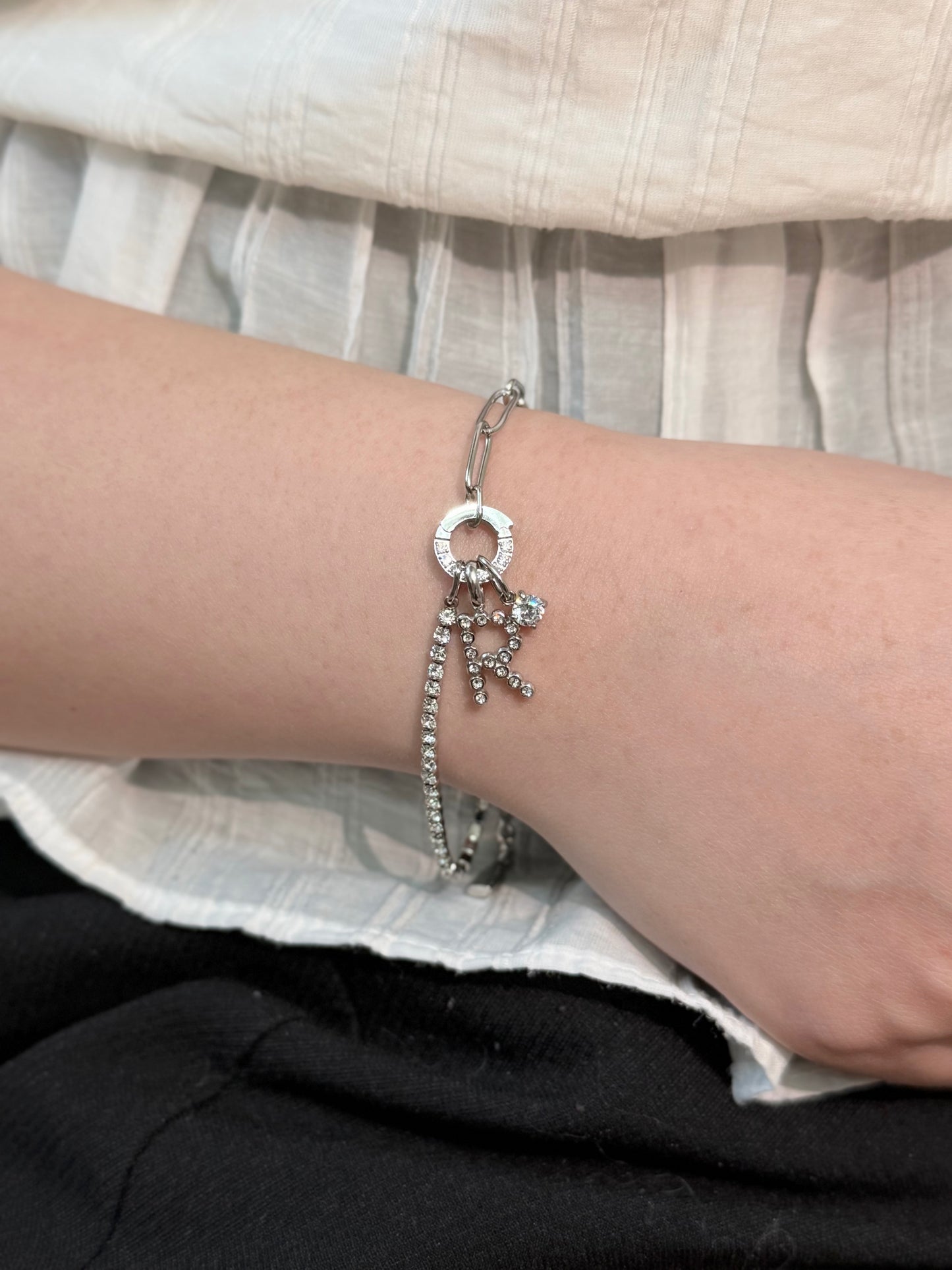Mixed Paperclip Chain and Tennis Bracelet