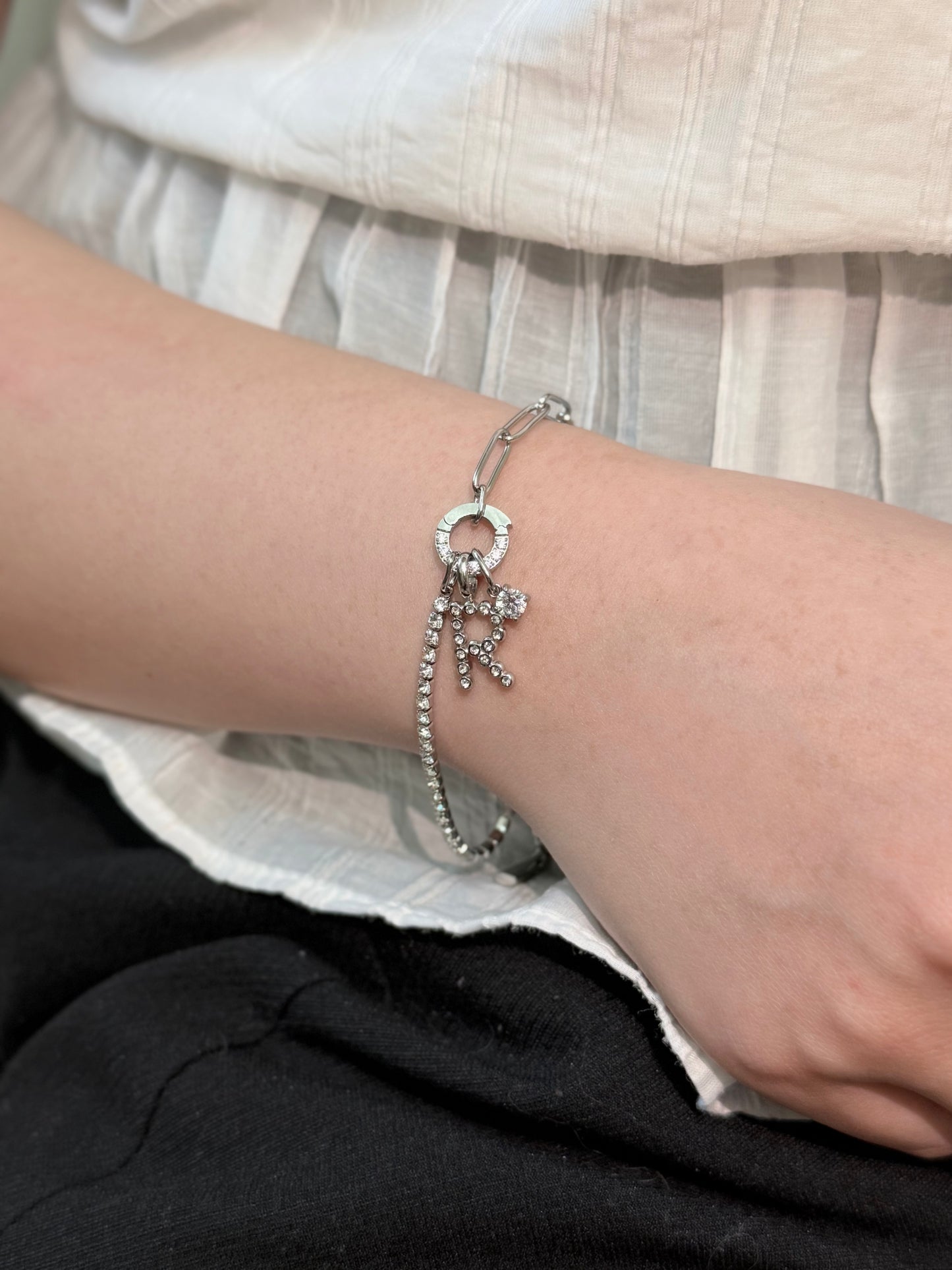 Mixed Paperclip Chain and Tennis Bracelet