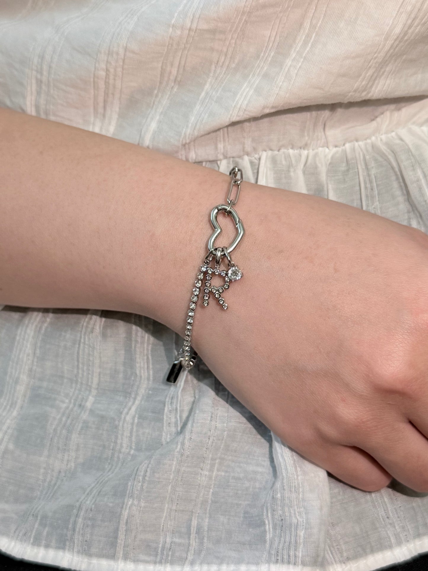 Mixed Paperclip Chain and Tennis Bracelet